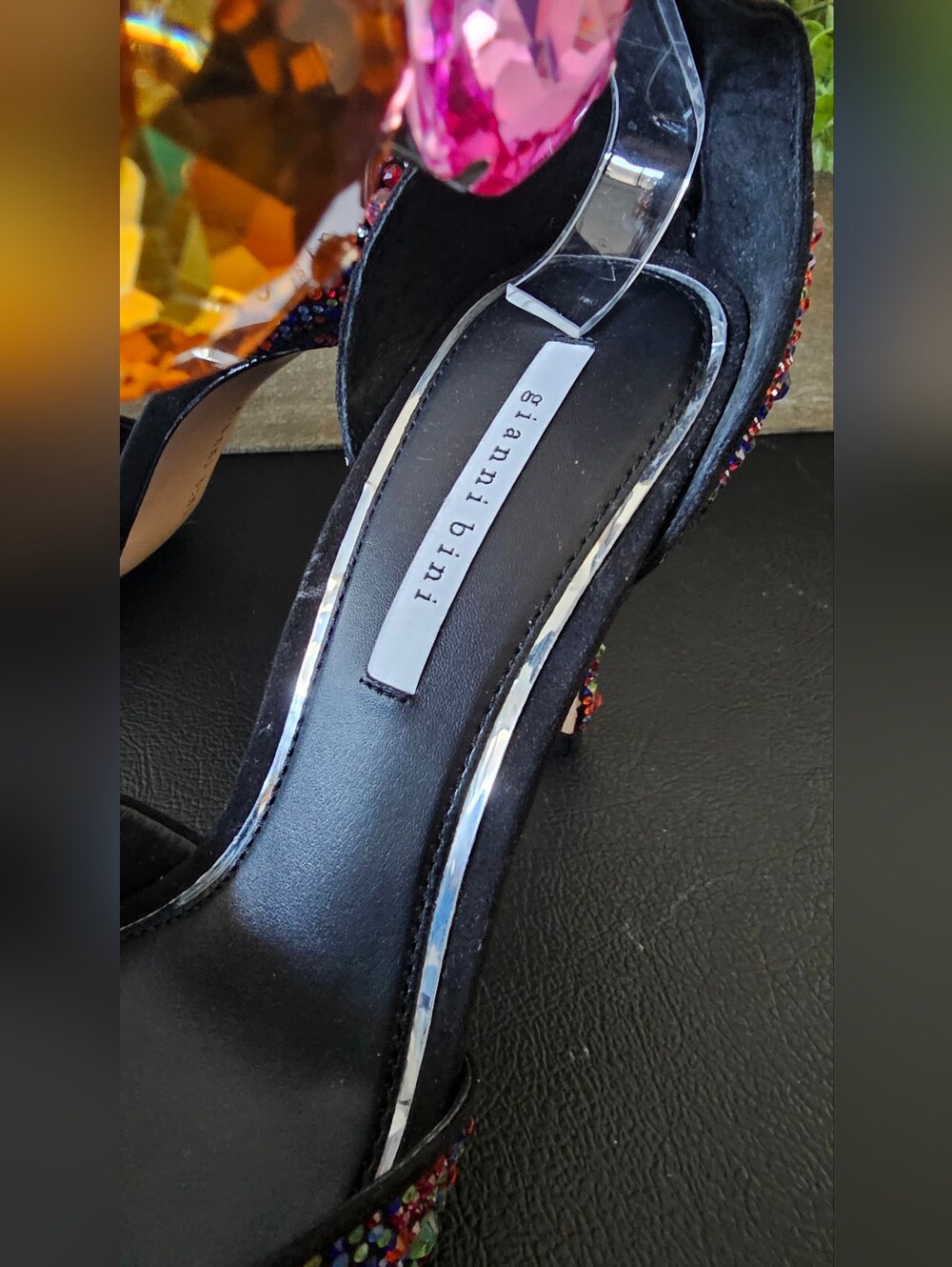 Gianni Bini Black Stiletto Heels Shoes w/Multicolor Gems Women's Sz 7.5 & 8M NEW - Picture 5 of 7